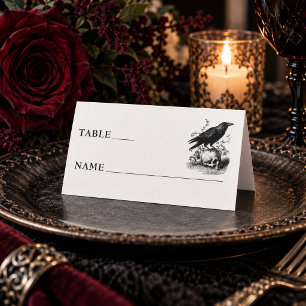 Vintage Gothic Black Toile Skull White Wedding Place Card