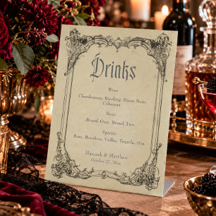 Vintage Gothic Black Toile Tan Wedding Bar Pedestal Sign