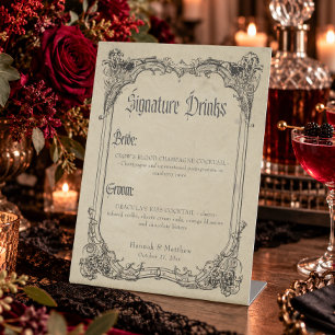 Vintage Gothic Black Toile Tan Wedding Drinks Pedestal Sign