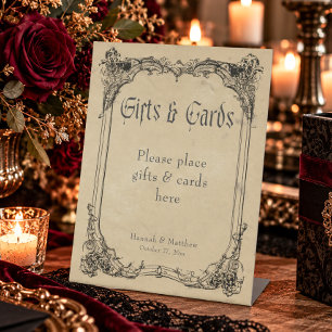 Vintage Gothic Black Toile Tan Wedding Gifts Pedestal Sign