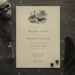 Vintage Gothic Black Toile Tan Wedding Invitation