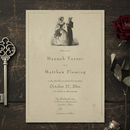 Vintage Gothic Black Toile Tan Wedding Invitation
