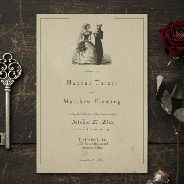 Vintage Gothic Black Toile Tan Wedding Invitation (Creator Uploaded)