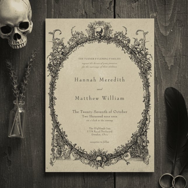 Vintage Gothic Black Toile Tan Wedding Invitation (Creator Uploaded)