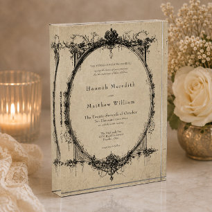 Vintage Gothic Black Toile Tan Wedding Keepsake Photo Block