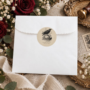 Vintage Gothic Black Toile Tan Wedding Raven Classic Round Sticker
