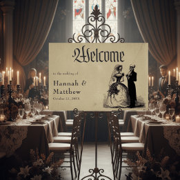 Vintage Gothic Black Toile Tan Wedding Welcome