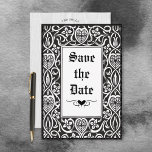 Vintage Gothic Black & White Roycroft Frame Save The Date<br><div class="desc">This unique save the date wedding card design features a black and white antique Roycroft title page frame on the front. The back has a white watered taffeta textured background with classic styled writing. Created by Simply Farmhouse Press, it's part of the Vintage Gothic Black & White Roycroft Frame Wedding...</div>