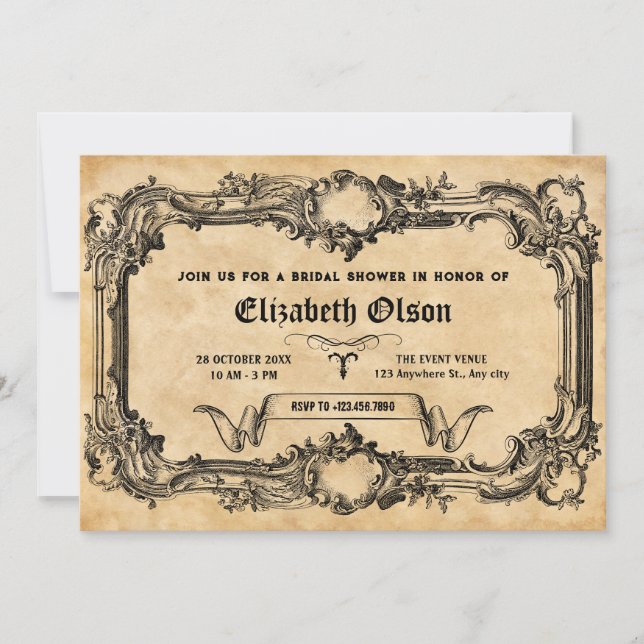 Vintage gothic bridal shower invitation (Front)