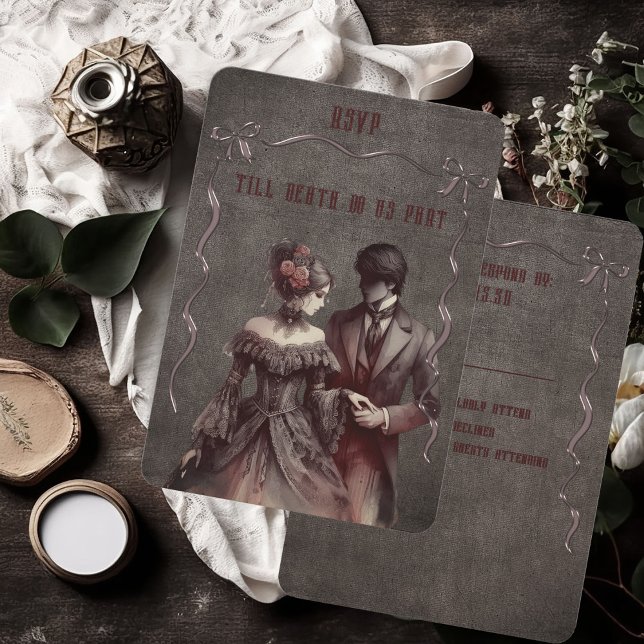 Vintage Gothic Bride and Groom RSVP Card (Creator Uploaded)
