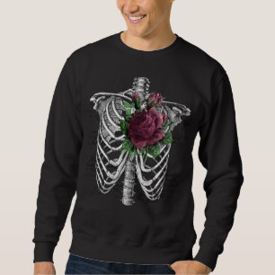 Vintage Gothic Burgundy Floral Skeleton Sweatshirt