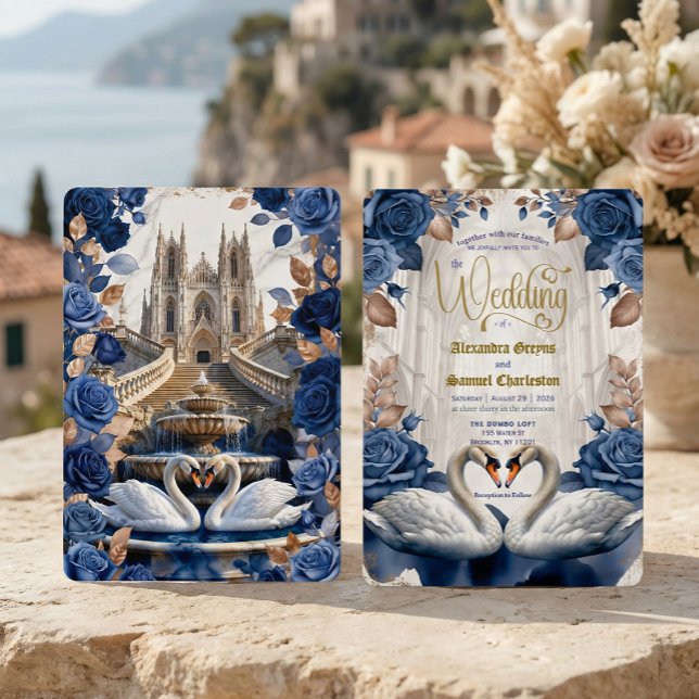 Vintage Gothic Cathedral Fairytale Swan Wedding Invitation (Creator Uploaded)