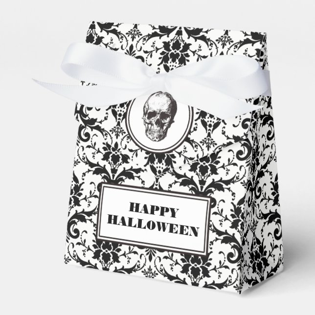 Vintage Gothic Damask Pattern Skull Halloween Favour Box (Front Side)