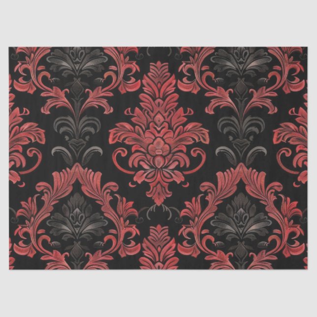 Vintage Gothic Damask Red & Black Decoupage Tissue Paper (Front)
