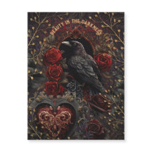 Vintage Gothic Dark Beauty Crow Raven Red Roses