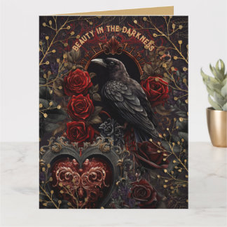 Vintage Gothic Dark Beauty Crow Raven Red Roses Card