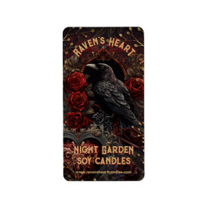 Vintage Gothic Dark Beauty Crow Raven Red Roses Label