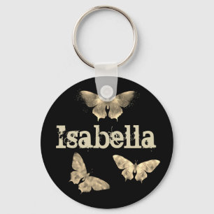 Vintage Gothic Dark Butterfly Art Isabella Name Key Ring