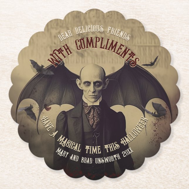 Vintage Gothic Dracula Halloween Paper Coaster (Front)