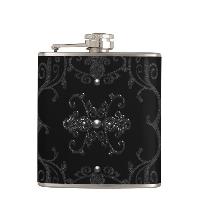 Vintage Gothic Elegance Jewels Hip Flask (Front)