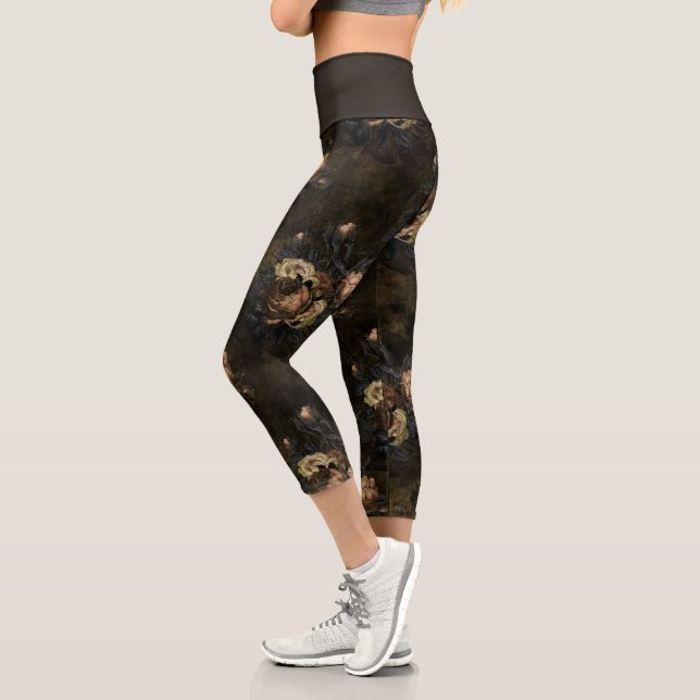 Vintage Gothic Floral Capri Leggings (Left)