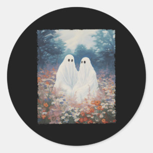 Vintage Gothic Floral Halloween Ghost Couple In Th Classic Round Sticker