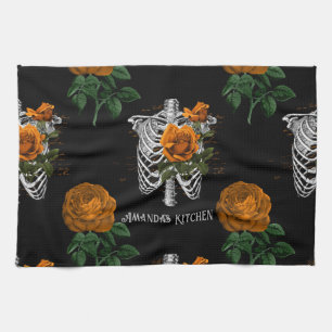 Vintage Gothic Floral Personalised  Tea Towel