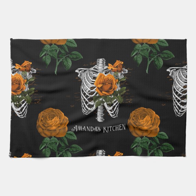 Vintage Gothic Floral Personalised  Tea Towel (Horizontal)