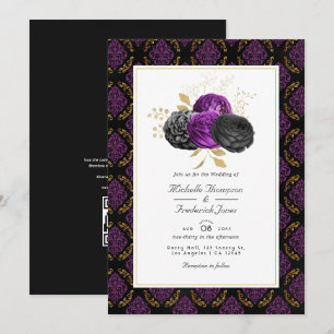 Vintage Gothic Floral QR Code RSVP Wedding Invitation