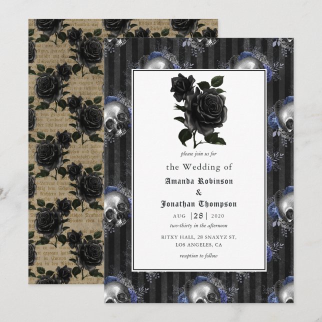 Vintage Gothic Floral Wedding Invitation (Front/Back)