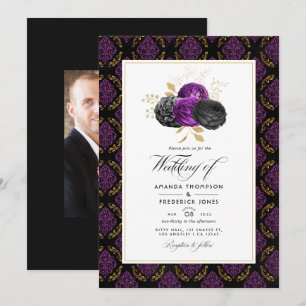 Vintage Gothic Floral Wedding Photo Invitation