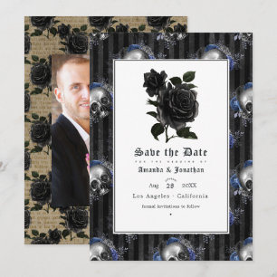 Vintage Gothic Floral Wedding Photo Save The Date