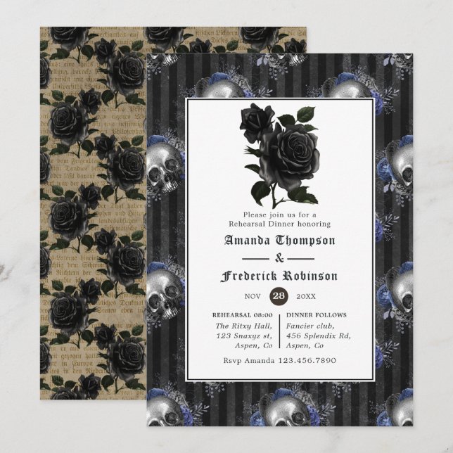 Vintage Gothic Floral Wedding Rehearsal Dinner Invitation (Front/Back)