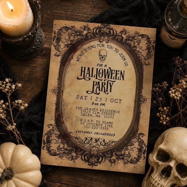 Vintage Gothic Frame Skull Halloween Party Invitation (Vintage Gothic Frame Skull Halloween Party Invitation)