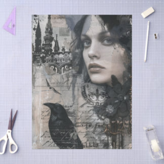 Vintage Gothic Girl & Raven Decoupage Tissue Paper