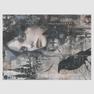 Vintage Gothic Girl & Raven Decoupage Tissue Paper