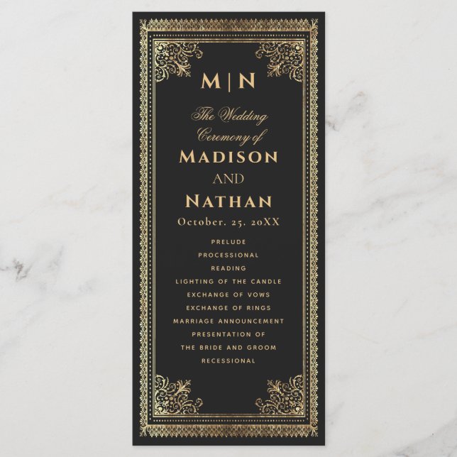 Vintage Gothic Gold Victorian Wedding Programme (Front)