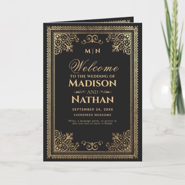 Vintage Gothic Gold Victorian Wedding  Programme (Front)