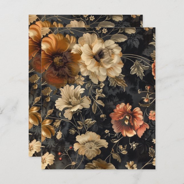Vintage Gothic Grunge Floral Scrapbook Paper  (Front/Back)