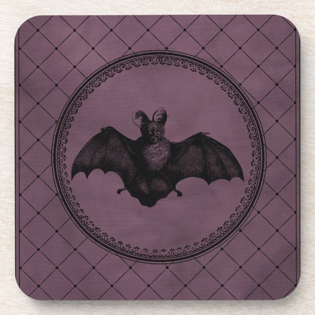 Vintage Gothic Halloween Bat on Purple Coaster (Front)