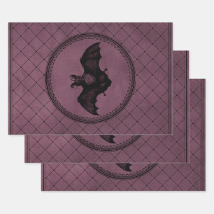 Vintage Gothic Halloween Bat on Purple Wrapping Paper Sheet
