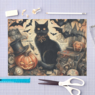 Vintage Gothic Halloween Black Cat  Tissue Paper