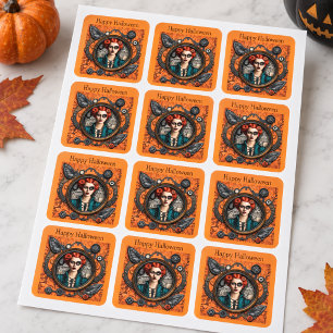 Vintage Gothic Halloween Cool Witch Square Sticker
