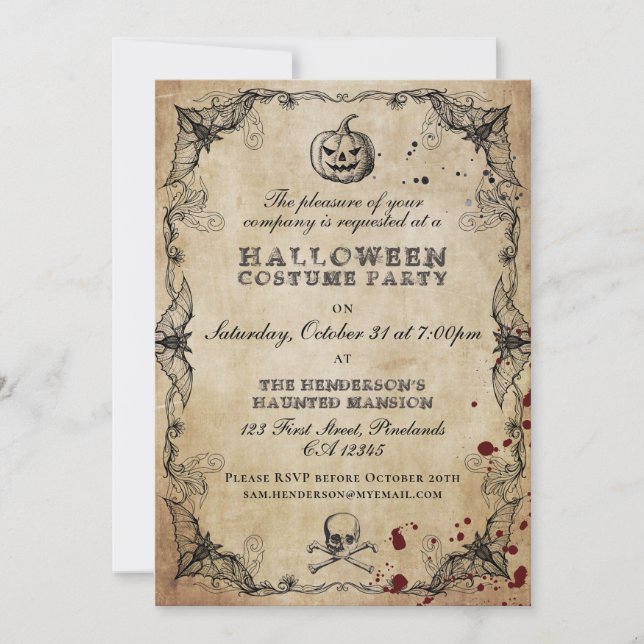 Vintage Gothic Halloween Costume Party Invitation (Front)