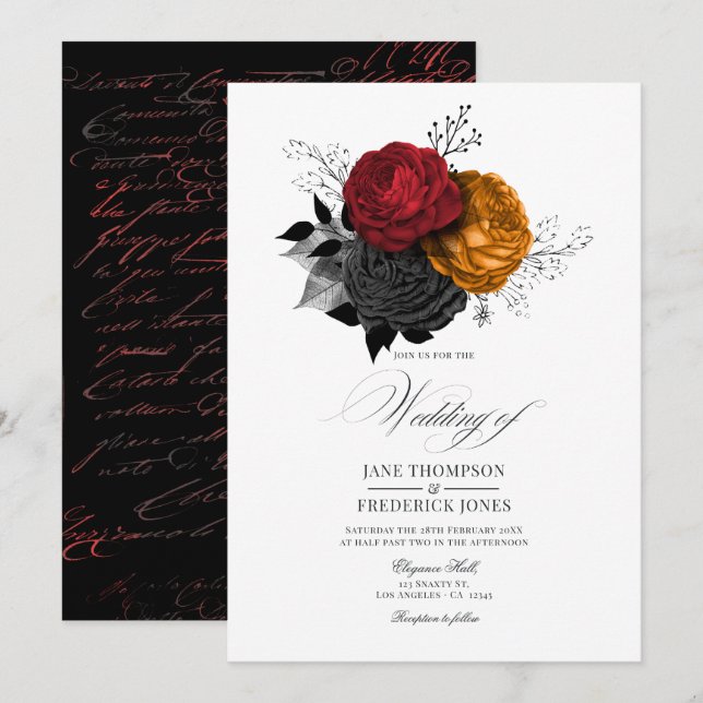Vintage Gothic Halloween Floral Elegance Invitation (Front/Back)