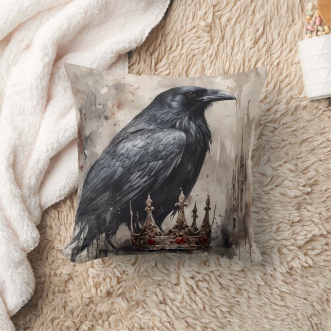 Vintage Gothic Halloween Large Black Raven Bird Cushion (Blanket)