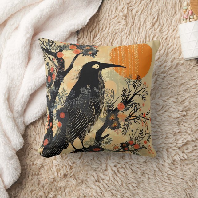 Vintage Gothic Halloween Large Black Raven Bird Cushion (Blanket)