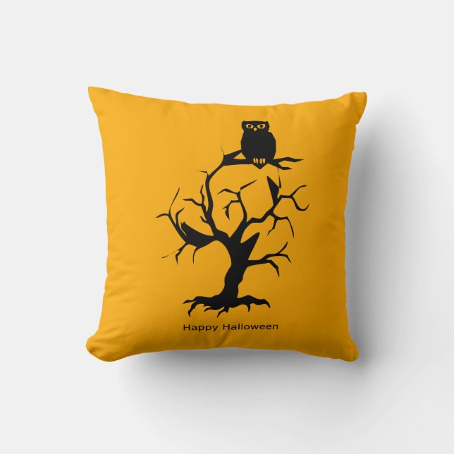 Vintage Gothic Halloween Owl Throw Pillow (Front)