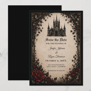 Vintage Gothic Halloween Save the date invitation