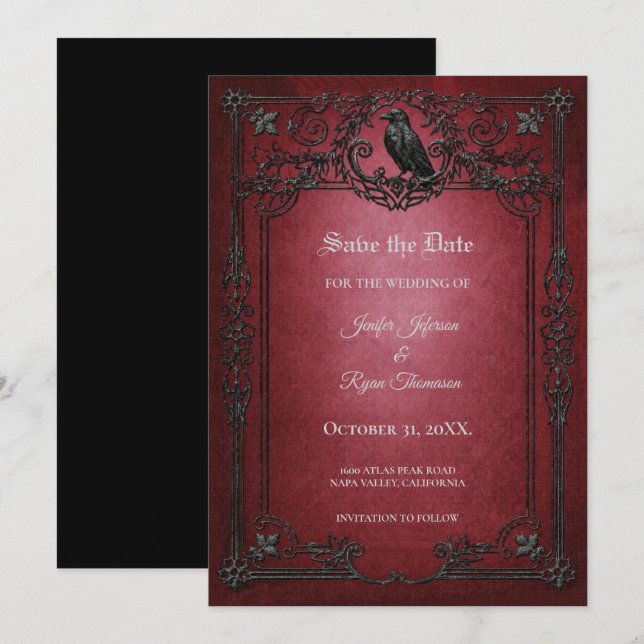 Vintage Gothic Halloween Save the date invitation (Front/Back)
